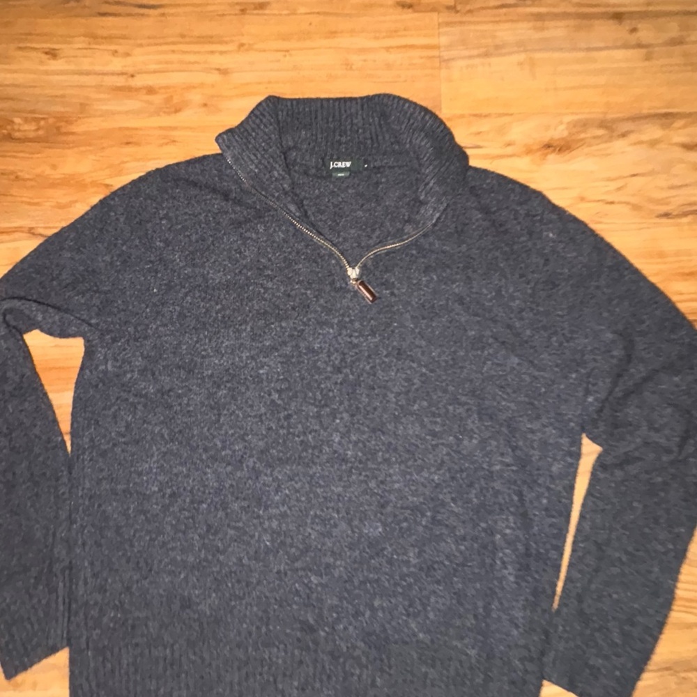 J. Crew Men's Charcoal Turtleneck Zip-Up Wool Sweater